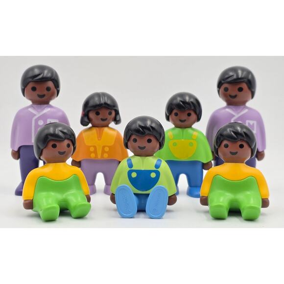 Vintage Playmobil 123 African American 7 Figures Dads Kids Babies 1990 Geobra - Picture 2 of 6